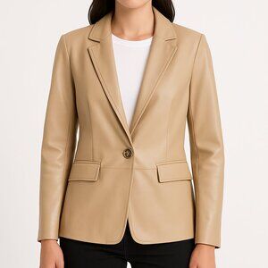 Evereve Tan Vegan Leather Blazer XS Quiet Luxury Office Siren Hourglass